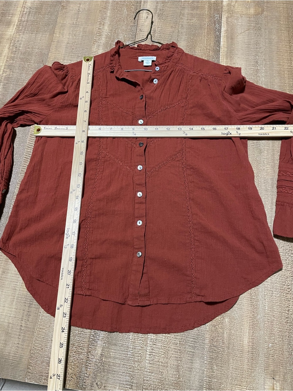 Sundance Rust Button-Front Ruffle Collar Blouse - Picture 5 of 5